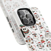 Adorable Festive Santa Hat Ghosts Pattern Cover, Christmas Ghost Phone Case iPhone, Spooky Season Xmas Holiday Tough iPhone Case, Winter Present