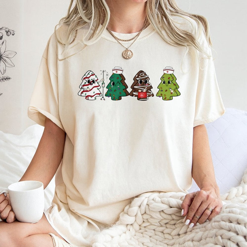 Holiday Tree Nurse Graphic Tee, Nurse Christmas T-Shirt, Adorable Medical Christmas Shirt, Festive RN Christmas T-Shirt, Healthcare Present