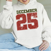 Retro Varsity Number Graphic Sweatshirt, December 25 Christmas Hoodie, Christmas Day Holiday Pullover, Winter Aesthetic Xmas Sweater
