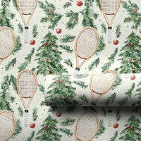 Vintage Tennis Racket Gift Wrap, Tennis Christmas Wrapping Paper, Holiday Tree Present Paper, Tennis Lover Xmas Gift Wrap, Sports Coach Present