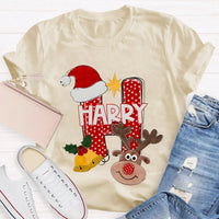 Santa Hat Elk Holiday Shirt, H Is for Happy Christmas Shirt, Humorous Christmas Graphic Tee, Festive Family Holiday Shirt, Adorable Christmas Present