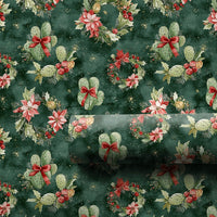 Cactus Poinsettia Wreath Gift Wrap Paper, Southwestern Desert Christmas Wrapping Paper, Western Boho Holiday Present Wrapping Paper