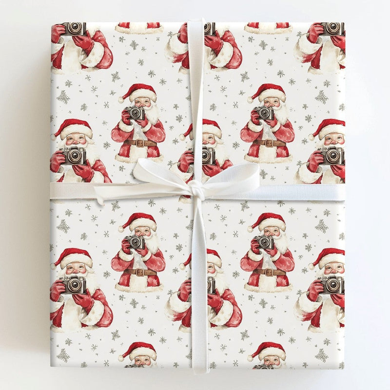 Vintage Camera Christmas Gift Wrap, Photographer Santa Wrapping Paper, Photography Holiday Wrapping Paper, Photo Lover Wrapping Paper Roll