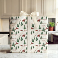 Farmhouse Holiday Gift Wrap, Red Tractor Christmas Wrapping Paper, Rustic Country Tractor Wrapping Paper, Winter Farm Present Wrap Roll
