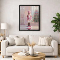 Christmas Tree Holiday Canvas Print, Pink Nutcracker Canvas Wall Art, Pastel Xmas Nutcracker Canvas Decor, Winter Holiday Wall Art Present