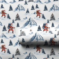 Snowy Mountain Christmas Wrapping Paper, Hiking Santa Wrapping Paper, Outdoors Nature Holiday Gift Wrap