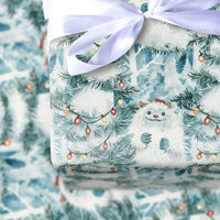 Abominable Snowman Holiday Gift Wrap, Yeti Santa Hat Christmas Wrapping Paper, Adorable Winter Lights Wrapping Paper, Whimsical Xmas Gift Wrap