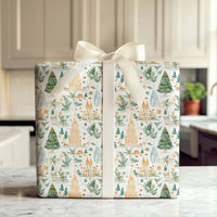 City Skyline Holiday Gift Wrap, Global Landmark Christmas Wrapping Paper, Watercolor Travel Wrapping Paper