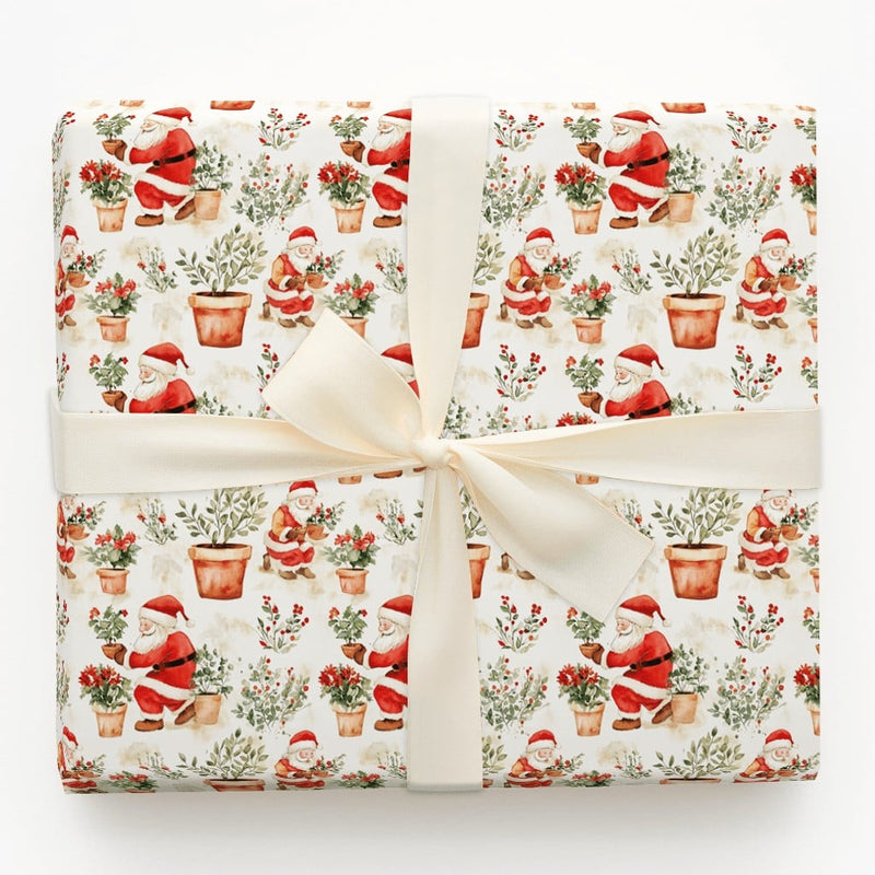 Watercolor Plant Christmas Gift Wrap, Gardening Santa Wrapping Paper, Poinsettia Holiday Present Wrap, Plant Lover Xmas Gift Wrapping Paper