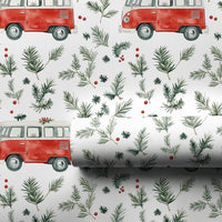 Retro Camper Van Gift Wrap, Vintage Red Camper Wrapping Paper, Christmas Camper Holiday Paper Roll, Winter Greenery Gift Wrapping Paper