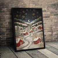 Snowy Night Red House Canvas Print, Winter Village Canvas Wall Art, Christmas Landscape Canvas, Comfy Holiday Wall Decor, Winter Season Present