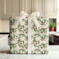 Elegant Bird Holiday Gift Wrap, Winter Swan Christmas Wrapping Paper, Holly Berry Botanical Wrapping Paper, Cream Festive Present Wrap