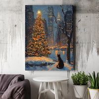 NYC Winter Snow Canvas Print, Black Cat Christmas Canvas Art, Impressionist Holiday Canvas Wall Art, Snowy City Wall Decor, Cat Lover Present