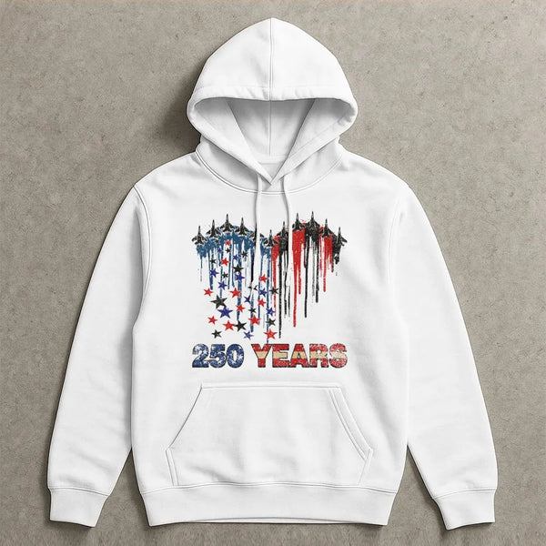 250 Years 1776-2026 USA Independence Hoodie | Semiquincentennial Fighter Jet Graphic | Premium Cotton Blend | Patriotic Gift for Americans