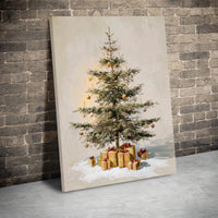 Gold Ornaments Holiday Wall Art, Vintage Christmas Tree Canvas, Classic Christmas Tree Print, Festive Winter Oil Painting Canvas
