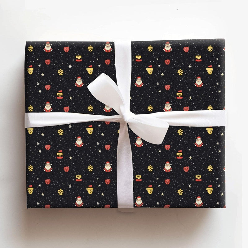 Adorable Cartoon Christmas Gift Wrap, Starry Night Santa Wrapping Paper, Holiday Bell Snowflake Wrapping Paper, Festive Winter Gift Wrap Roll