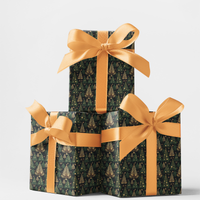 Gold Emerald Pine Tree Gift Wrap, Enchanted Forest Christmas Wrapping Paper, Woodland Holiday Gift Wrap Roll, Festive Winter Wrapping Paper