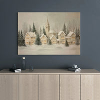 Winter Church Snow Scene Canvas Print, Snowy Christmas Village Canvas Wall Art, Holiday Landscape Wall Decor