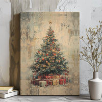 Vintage Tree with Wrapped Presents Print, Rustic Christmas Tree Wall Art, Comfy Holiday Art Poster, Seasonal Digital Download Decor