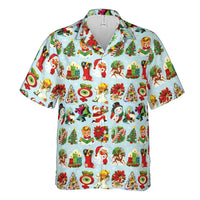 Retro Holiday Print Aloha Shirt, Vintage 60s Christmas Hawaiian Shirt, Summer Xmas Button Up, Beach Party Vacation Present for Men