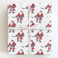Christmas Sports Gift Wrap, Hockey Santa Wrapping Paper, Ice Hockey Player Santa Wrap, Holiday Gift Wrapping Paper, Xmas Present Wrap