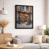 Snowy Winter Village Street Scene Painting, Christmas Toy Shop Canvas Art, Comfy Holiday Home Decor, Digital Download, Xmas Wall Print Present