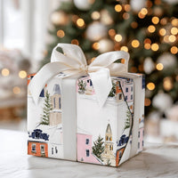 Church Steeple Town Gift Wrap, Snowy Christmas Village Wrapping Paper, Watercolor Holiday Wrapping Paper, Festive Winter Wrapping Paper