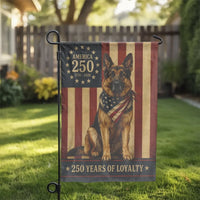 Patriotic German Shepherd Garden Flag | America 250 Years of Loyalty US Flag | Double-Sided Weather-Resistant Polyester | Vintage Military Dog Yard Decor Gift