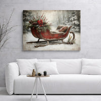 Snowy Winter Forest Scene Print, Christmas Sleigh Canvas Wall Art, Farmhouse Holiday Xmas Canvas Decor, Digital Download Printable