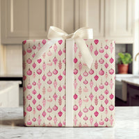 Watercolor Bauble Gift Wrap, Pink Christmas Ornament Wrapping Paper, Vintage Pink Holiday Wrapping Paper, Pastel Christmas Packaging Roll