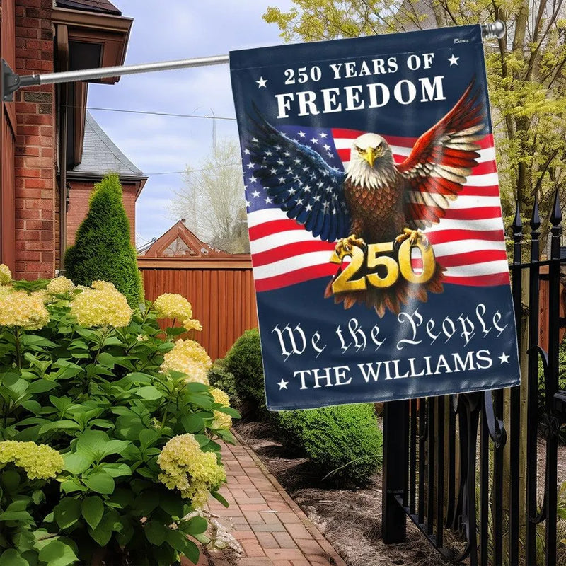 Personalized American Flag Garden Flag | 250 Years of Freedom Eagle Design | Double-Sided Polyester | Custom Patriotic Yard Decor
