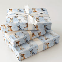 Snowy Winter Puppy Gift Wrap, Watercolor Dog Wrapping Paper, Light Blue Pet Lover Wrapping Paper, Holiday Christmas Dog Wrapping Paper Roll