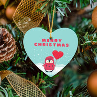 Merry Christmas Ceramic Ornament, Penguin Balloon Heart Ornament, Adorable Holiday Animal Keepsake Ornament, Festive Winter Decor Family Present