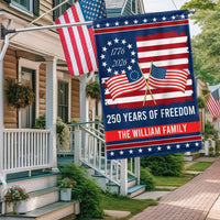 Personalized 250 Years of Freedom Garden Flag | 250th Anniversary Patriotic Decor | Double-Sided Outdoor Flag | Custom Family Name Gift
