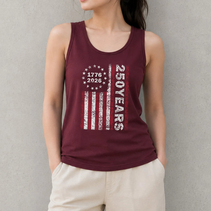 250 Years of Freedom Tank Top | 1776-2026 USA 250th Birthday Vintage Flag Design | Soft Breathable Unisex Sleeveless Tee | Patriotic Gift for Americana Lovers