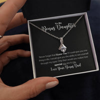 Step Dad Ribbon Pendant, Bonus Daughter Necklace, 14k White Gold Over Stainless Steel Necklace, Meaningful Birthday Christmas Present for Her