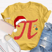Humorous Math Holiday Graphic Tee, Pi Symbol Santa Hat Christmas T-Shirt, Festive STEM Christmas Shirt, Math Teacher Student Present
