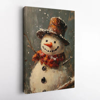 Rustic Winter Top Hat Snowman Decor, Snowman Oil Painting Canvas Wall Art, Holiday Christmas Wall Art, Festive Seasonal Canvas Present