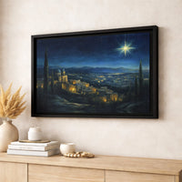 Religious Nativity Landscape Canvas Print, Star of Bethlehem Wall Art, Christian Christmas Canvas Decor, Holy Night Art for Believers