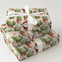 Desert Holiday Gift Wrap, Santa Cactus Christmas Wrapping Paper, Watercolor Succulent Present Paper, Festive Christmas Present Wrap Roll