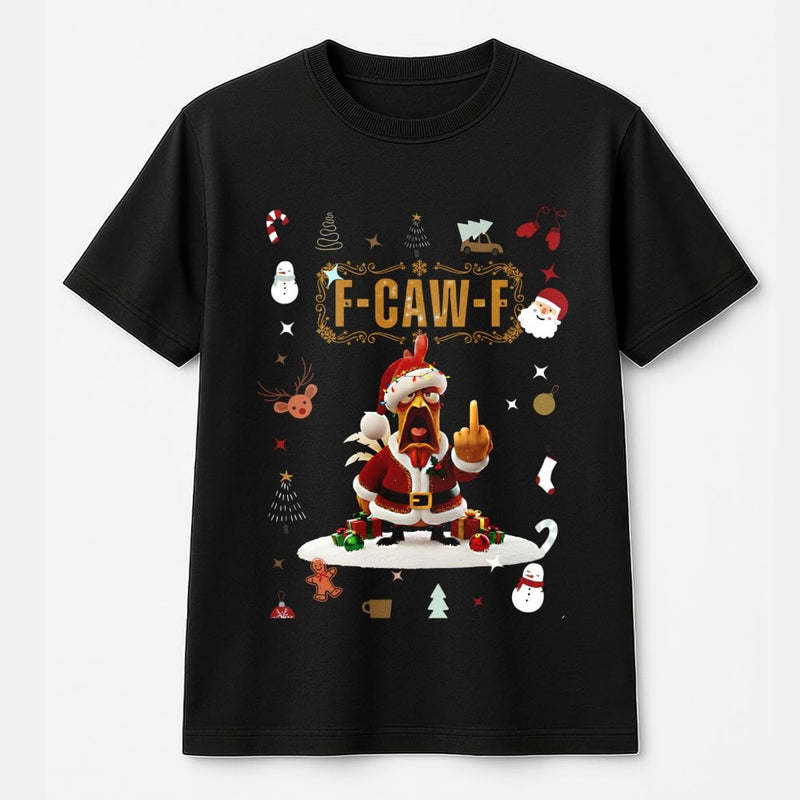 Santa Chicken Graphic Middle Finger Tee, FCawF Christmas T-Shirt, Humorous Holiday Chicken Shirt, Naughty Rooster Xmas Tee, Humor Xmas Present