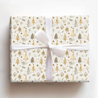 Watercolor Christmas Tree Gift Wrap, Rustic Pine Tree Wrapping Paper, Gold Star Holiday Wrapping Paper, Winter Present Wrapping Paper