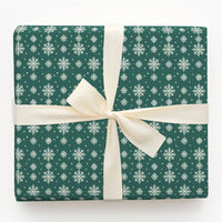 White Snowflakes Gift Wrap, Green Snowflake Wrapping Paper, Elegant Christmas Present Paper, Winter Holiday Wrapping Paper, Xmas Gift Wrap