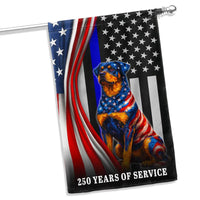 Rottweiler Thin Blue Line Garden Flag | 250 Years of Service Patriotic Dog | Double-Sided Weather-Resistant Polyester | Police Support Gift