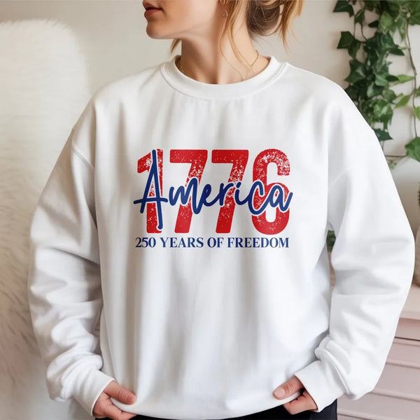 1776 America Sweatshirt | 250 Years of Freedom Patriotic Design | Soft Cotton Polyester Blend | Gift for History Lovers