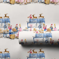 North Pole Elves Gift Wrap, Santa Workshop Wrapping Paper, Reindeer Watercolor Wrapping Paper, Whimsical Kids Christmas Wrapping Paper