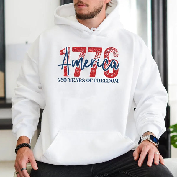 1776 America Hoodie | 250 Years of Freedom Patriotic Design | Soft Cotton-Polyester Blend | Gift for Patriots and History Lovers