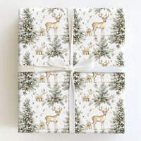 Rustic Watercolor Reindeer Gift Wrap, Woodland Reindeer Wrapping Paper, Winter Pine Tree Reindeer Paper Roll, Christmas Gift Wrapping Paper
