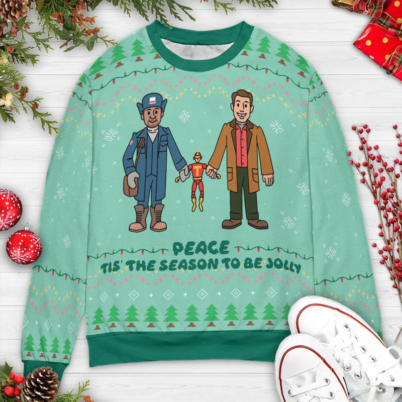 All Over Print Holiday Sweater, Tis the Season to Be Jolly Ugly Christmas Sweatshirt, Festive Xmas Party Pullover Crewneck Present