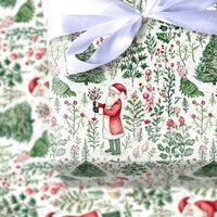 Botanical Christmas Tree Gift Wrap, Watercolor Santa Wrapping Paper, Nostalgic Holiday Santa Wrapping Paper, Vintage Christmas Present Wrap